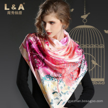 Silk Satin Scarf Digital Printing Long Scarf Shawl for Autumn Sp898-1